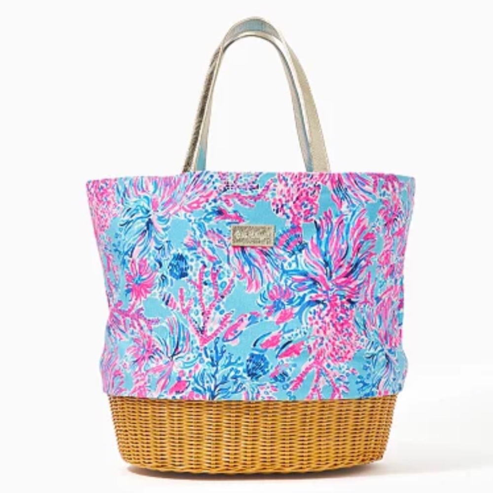Lilly Pulitzer Wicker & Canvas Tote